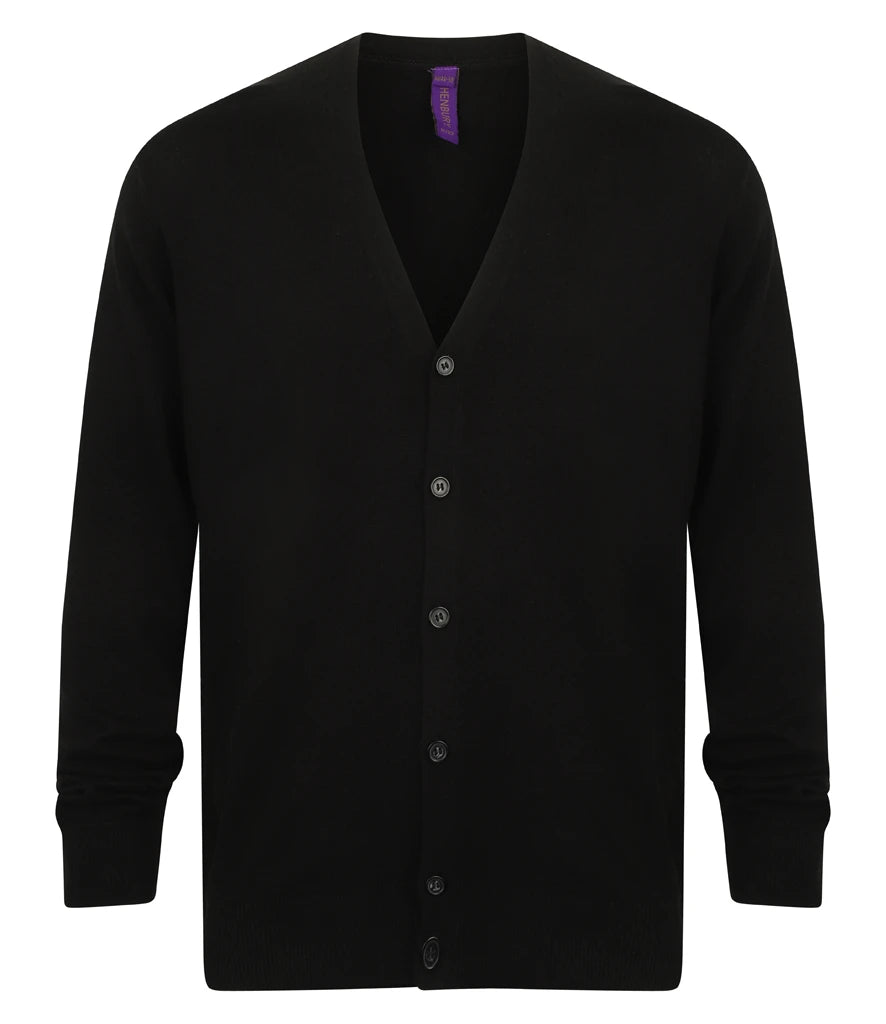 Henbury Lightweight Cotton Acrylic V Neck Cardigan — Black
