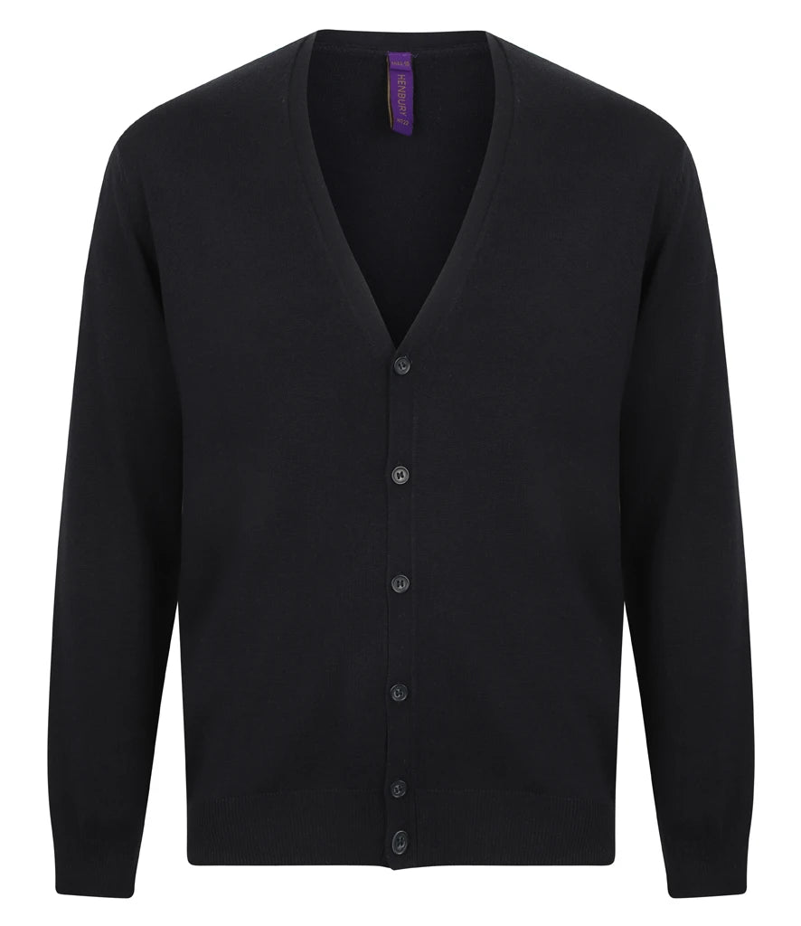 Henbury Lightweight Cotton Acrylic V Neck Cardigan — Navy