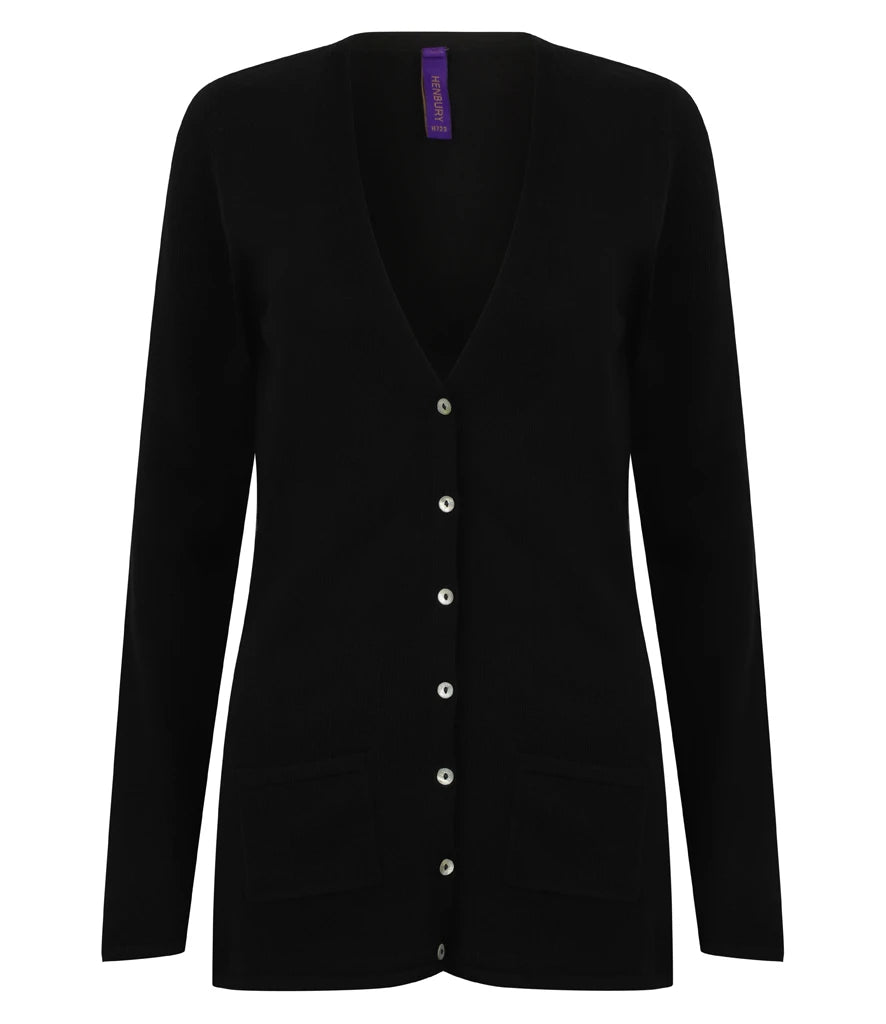 Henbury Ladies Cotton Acrylic V Neck Cardigan — Black