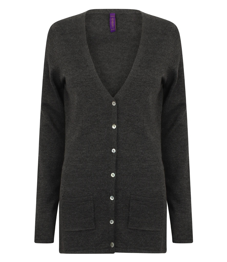 Henbury Ladies Cotton Acrylic V Neck Cardigan — Grey Marl