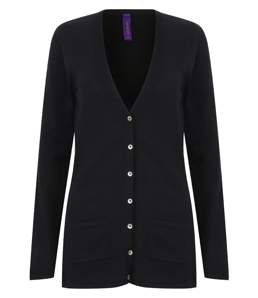 Henbury Ladies Cotton Acrylic V Neck Cardigan — Navy