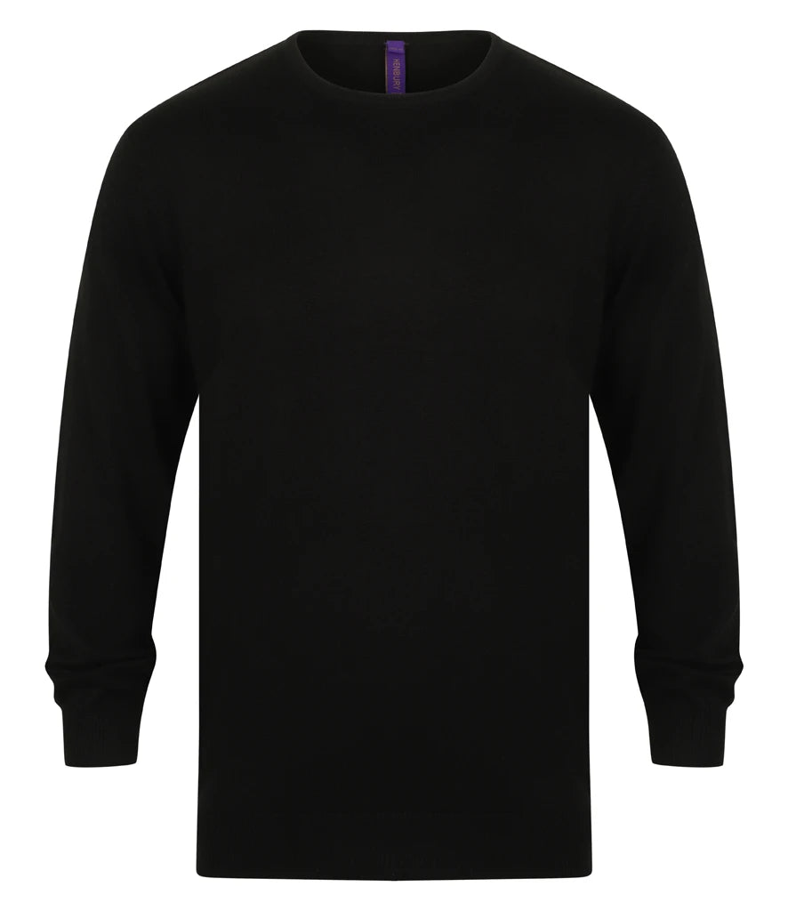 Henbury Lightweight Cotton Acrylic Crew Neck Sweater — Black