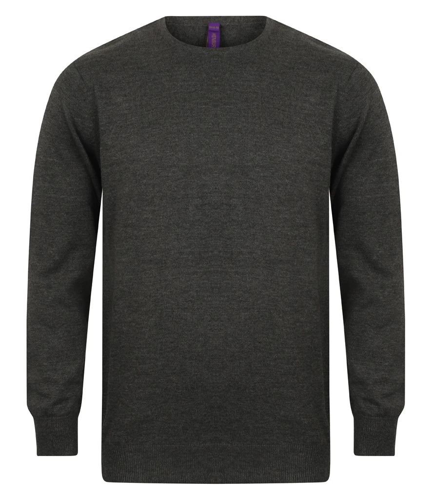 Henbury Lightweight Cotton Acrylic Crew Neck Sweater — Grey Marl