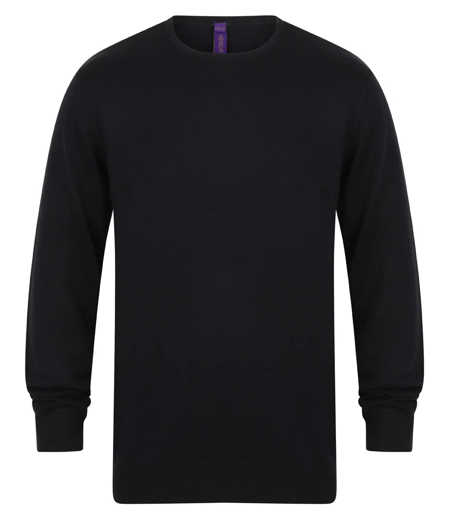 Henbury Lightweight Cotton Acrylic Crew Neck Sweater — Navy