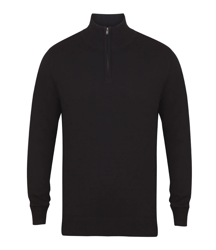 Henbury Zip Neck Sweater — Black