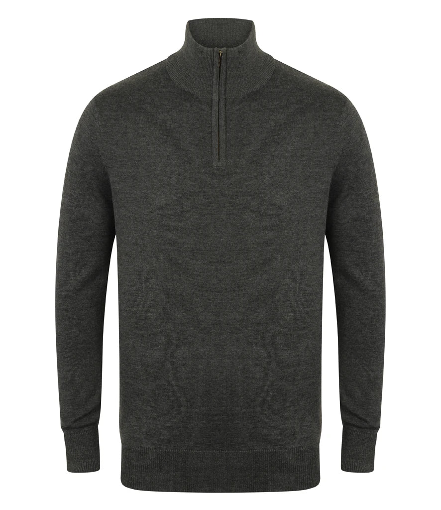 Henbury Zip Neck Sweater — Grey Marl