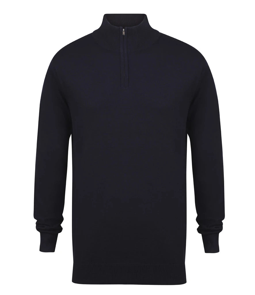 Henbury Zip Neck Sweater — Navy