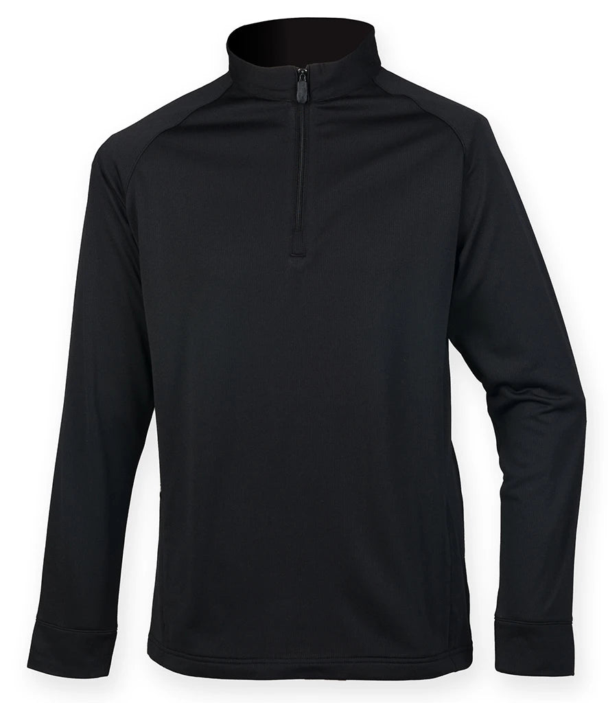 Henbury Zip Neck Wicking Top — Black