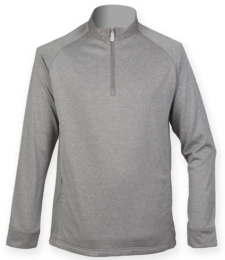 Henbury Zip Neck Wicking Top — Grey Marl