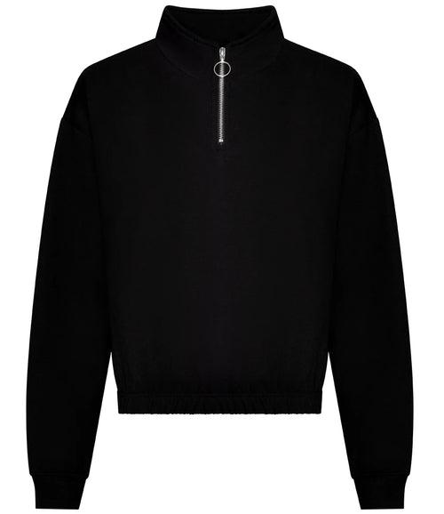 AWDis Ladies Cropped 1/4 Zip Sweatshirt — Deep Black