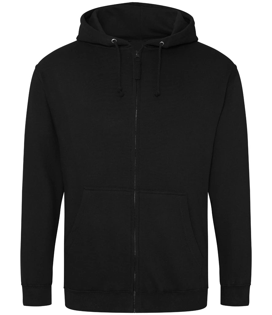 AWDis Just Hoods Zoodie Zip Hoodie in Deep Black, front view