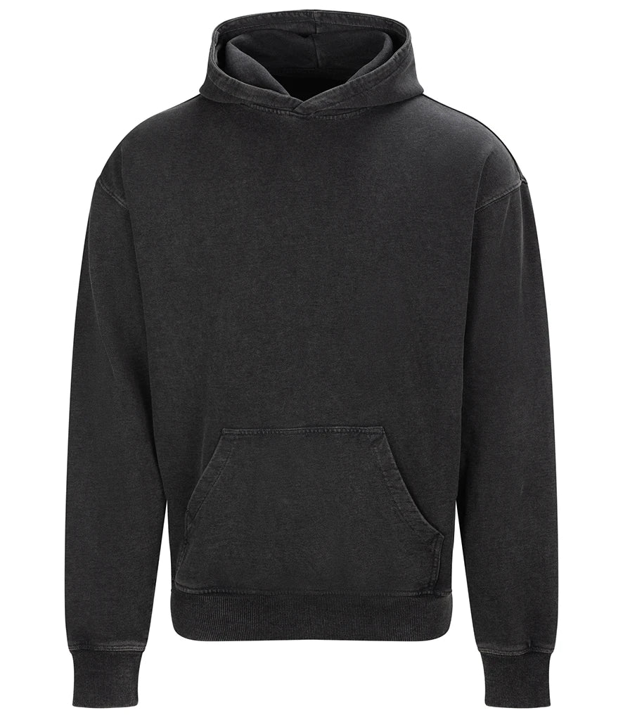 AWDis Just Hoods Washed Oversized Hoodie in Washed Black, front view