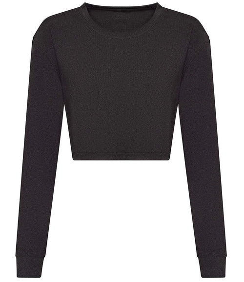 AWDis Ladies Long Sleeve Cropped T-Shirt — Heather Black