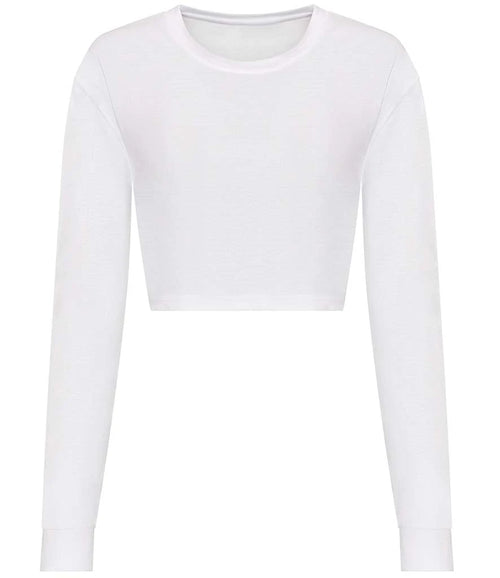 AWDis Ladies Long Sleeve Cropped T-Shirt — Solid White