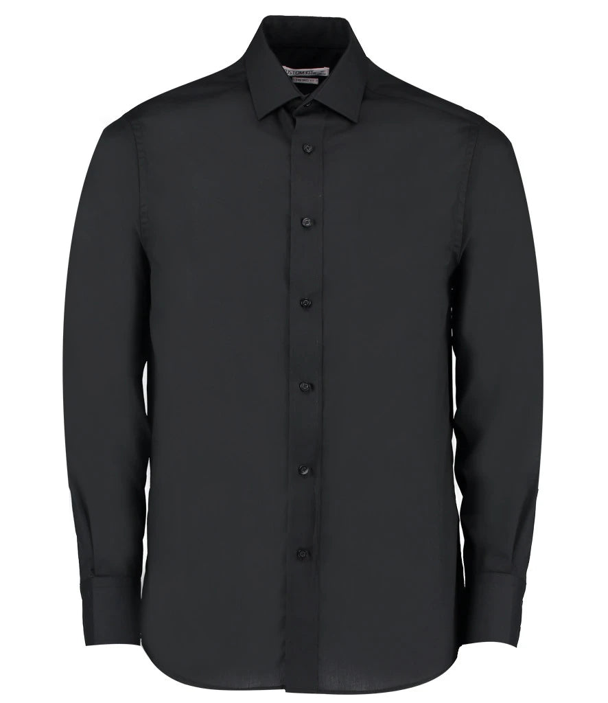 Kustom Kit Long Sleeve Tailored Business Shirt — Black