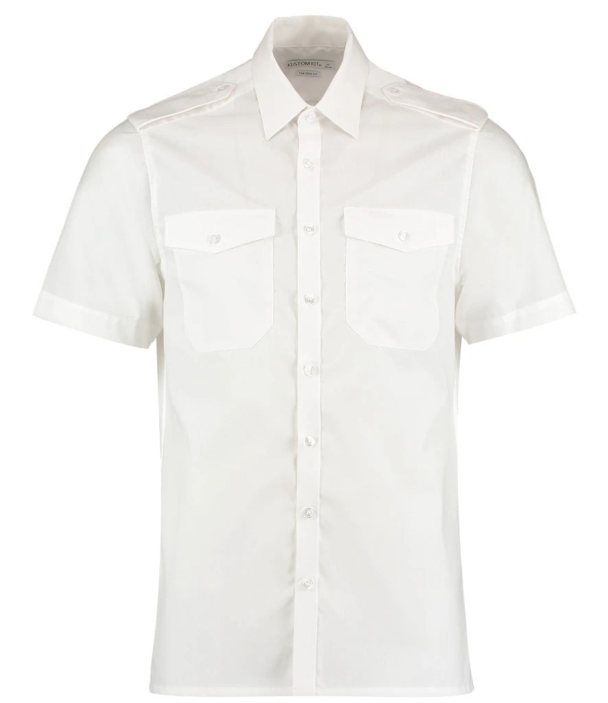 Kustom Kit Short Sleeve Tailored Pilot Shirt — White