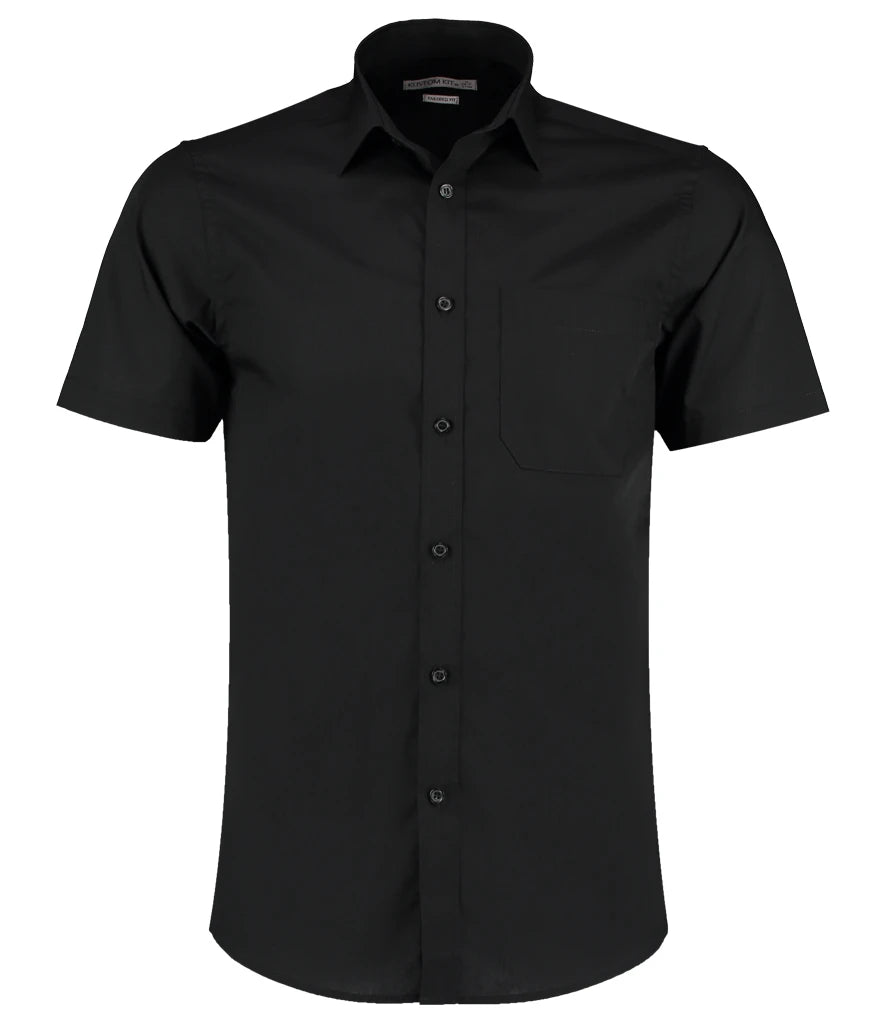 Kustom Kit Short Sleeve Tailored Poplin Shirt — Black