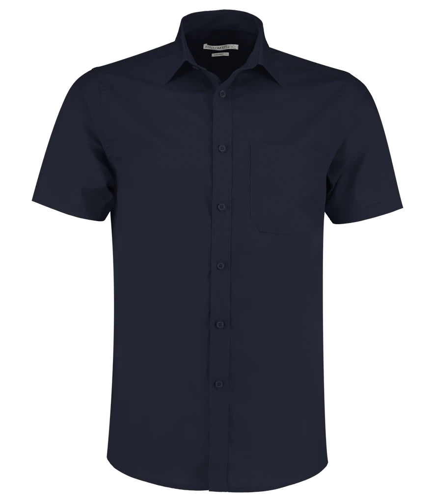Kustom Kit Short Sleeve Tailored Poplin Shirt — Dark Navy
