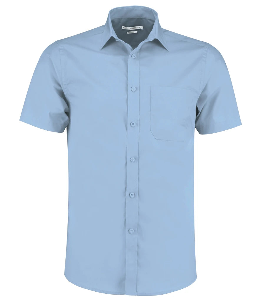 Kustom Kit Short Sleeve Tailored Poplin Shirt — Light Blue