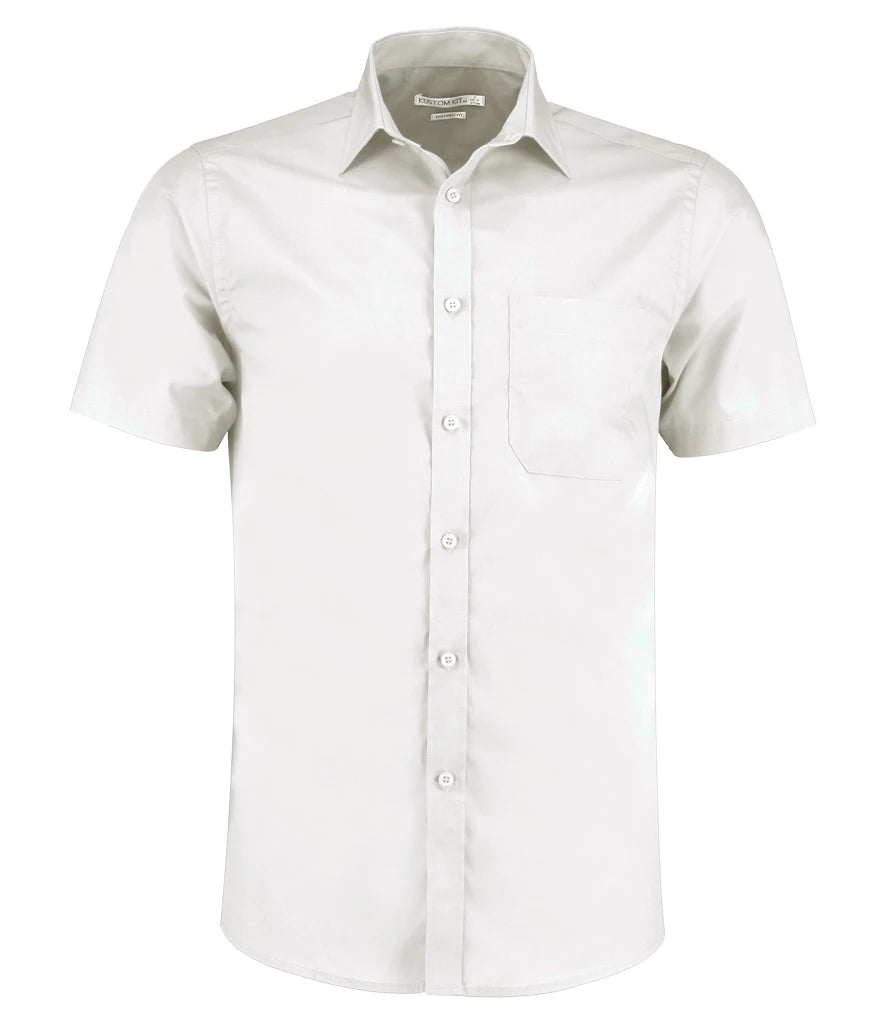Kustom Kit Short Sleeve Tailored Poplin Shirt — White
