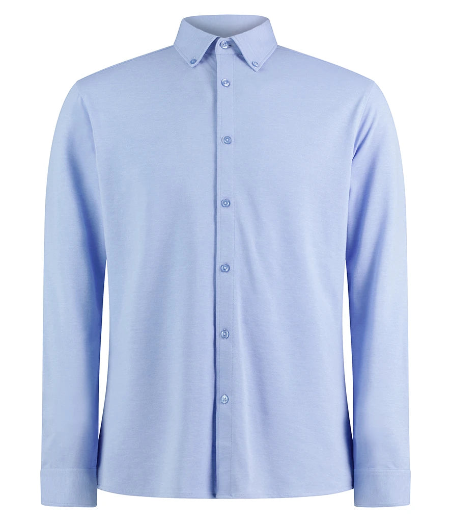Kustom Kit Long Sleeve Superwash® 60°C Piqué Shirt — Light Heather Blue