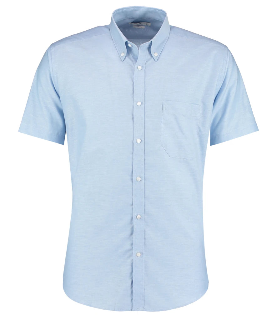 Kustom Kit Short Sleeve Slim Fit Oxford Shirt — Light Blue