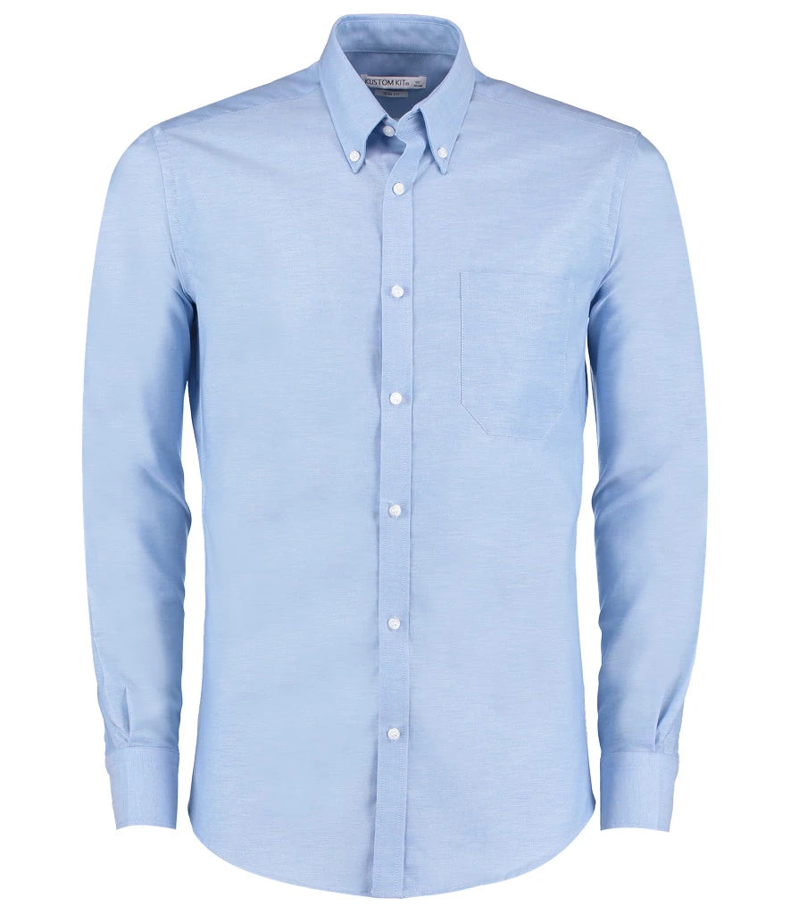 Kustom Kit Long Sleeve Slim Fit Workwear Oxford Shirt — Light Blue