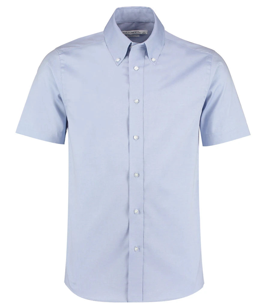 Kustom Kit Premium Short Sleeve Tailored Oxford Shirt — Light Blue