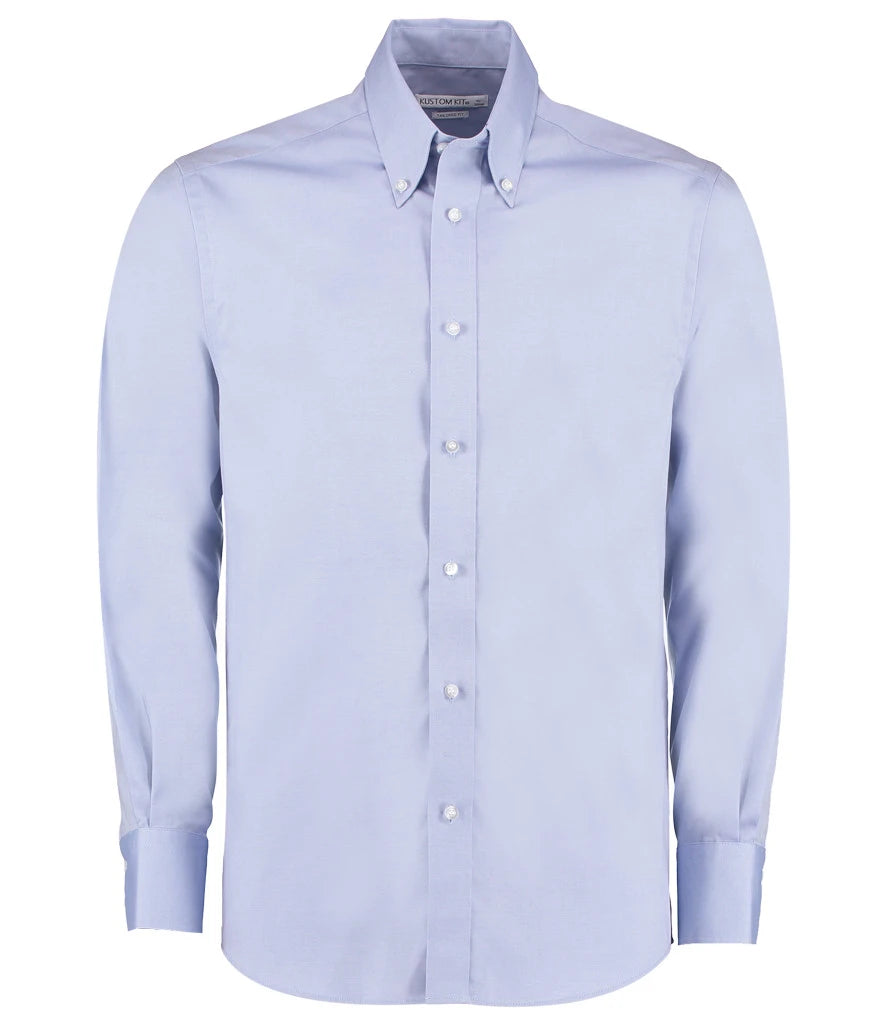 Kustom Kit Premium Long Sleeve Tailored Oxford Shirt — Light Blue