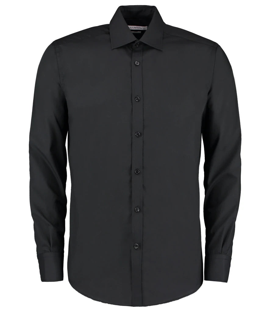 Kustom Kit Long Sleeve Slim Fit Business Shirt — Black