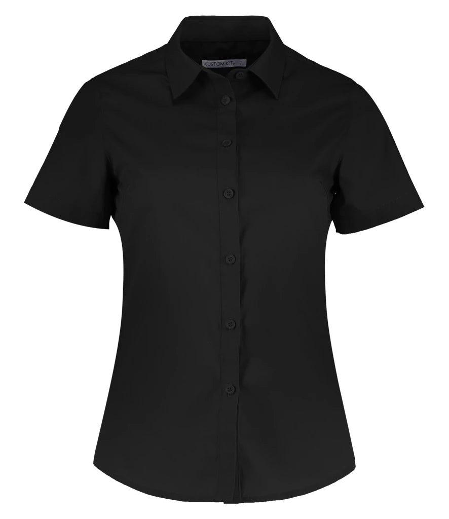 Kustom Kit Ladies Short Sleeve Tailored Poplin Shirt — Black