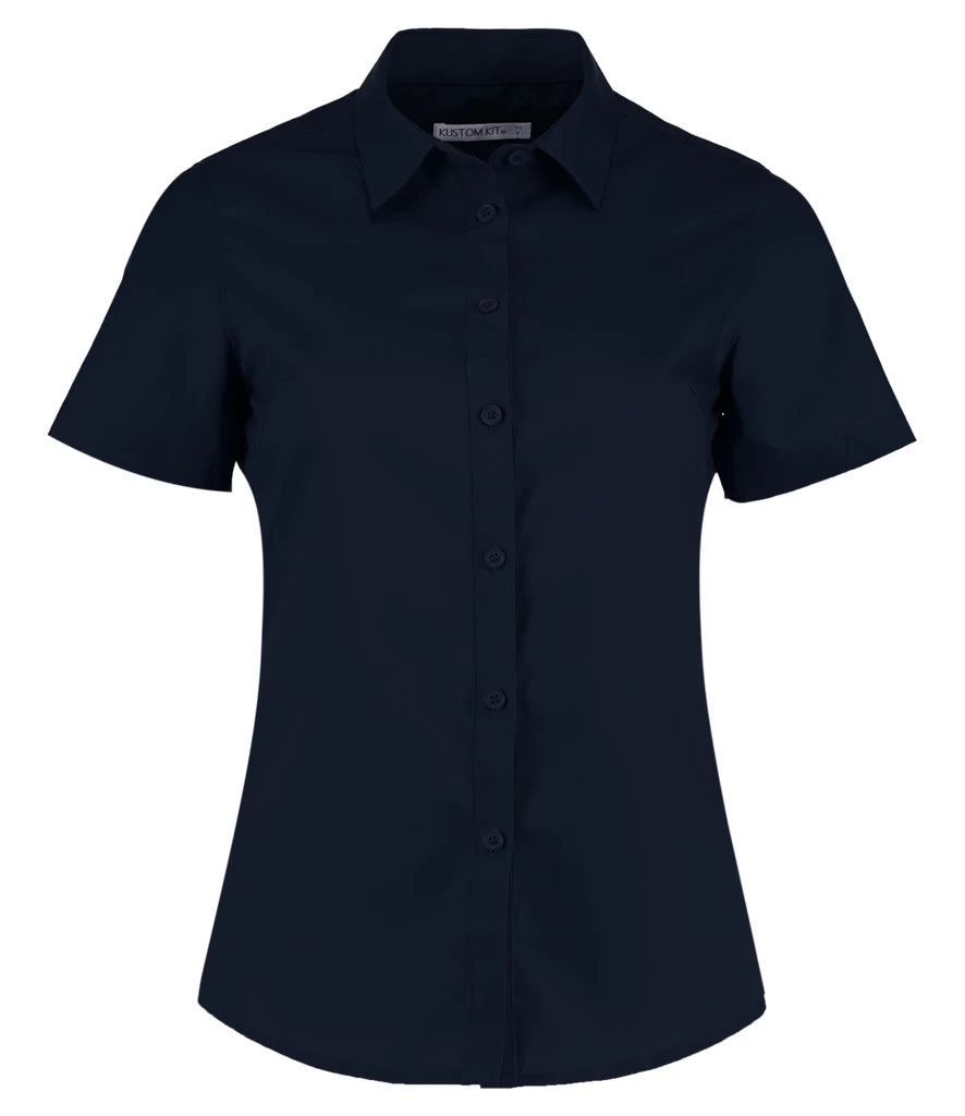 Kustom Kit Ladies Short Sleeve Tailored Poplin Shirt — Dark Navy