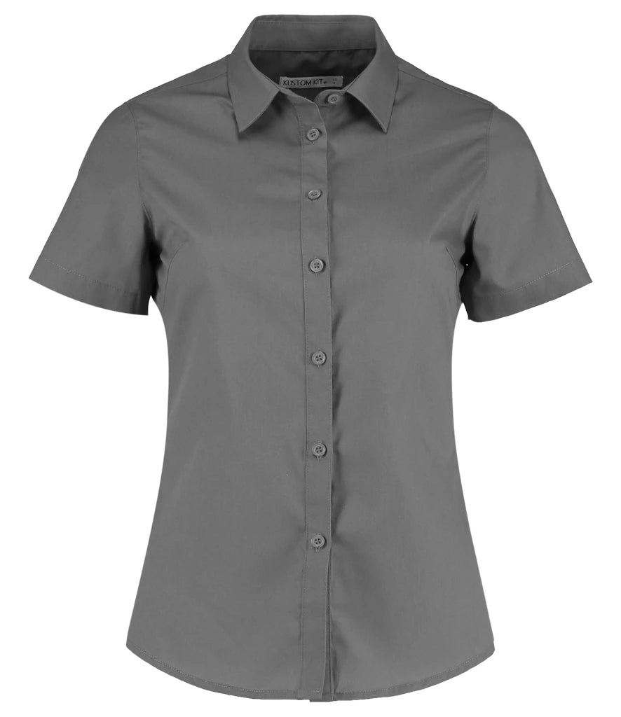Kustom Kit Ladies Short Sleeve Tailored Poplin Shirt — Graphite Grey