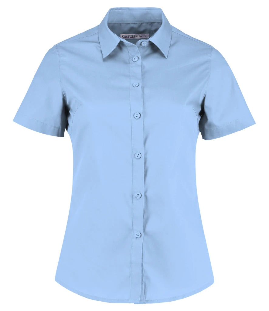 Kustom Kit Ladies Short Sleeve Tailored Poplin Shirt — Light Blue