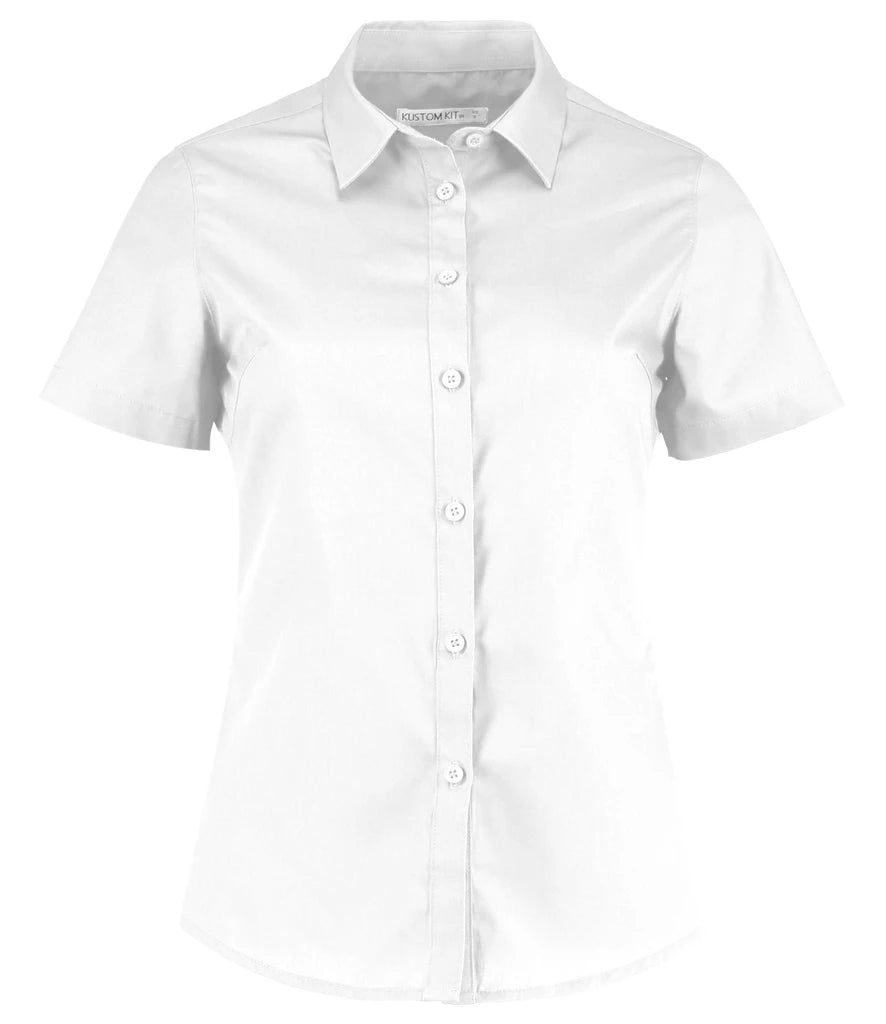 Kustom Kit Ladies Short Sleeve Tailored Poplin Shirt — White