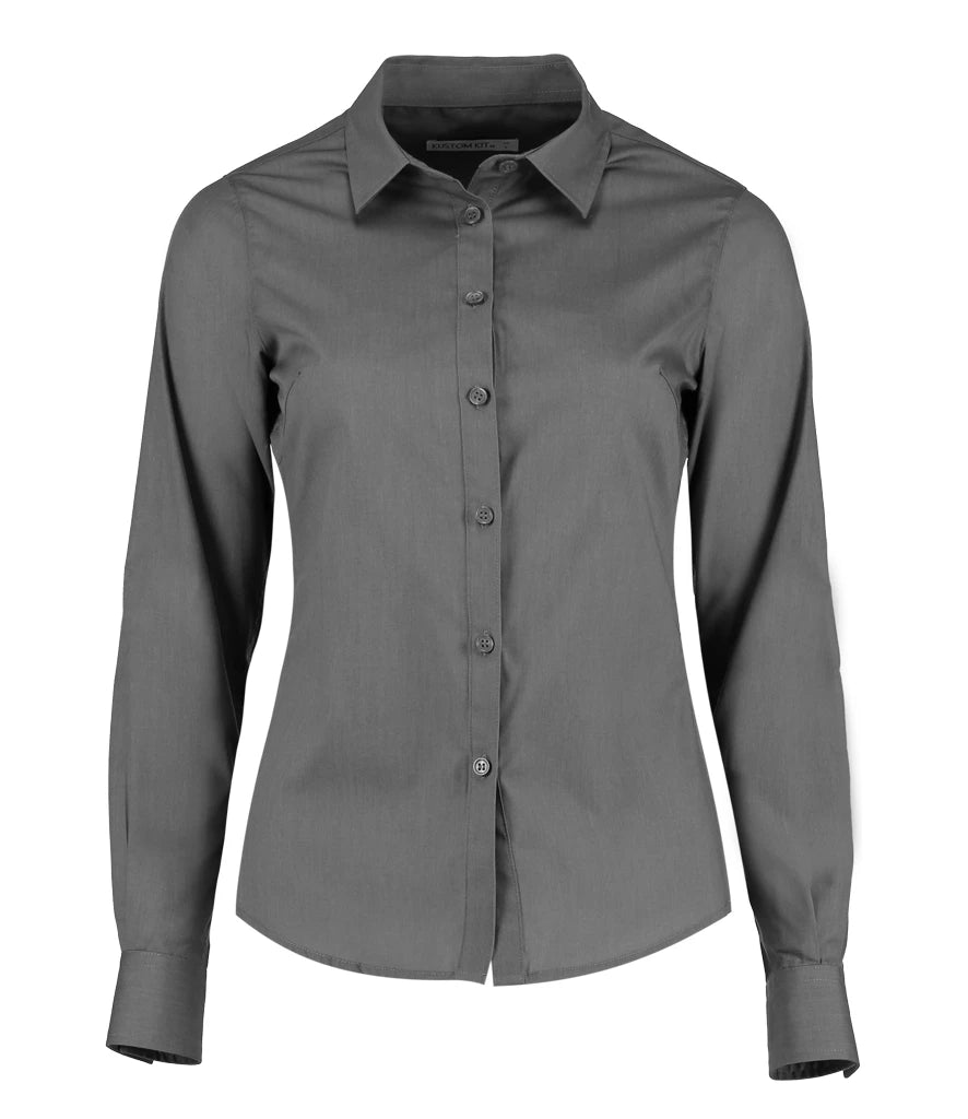Kustom Kit Ladies Long Sleeve Tailored Poplin Shirt — Graphite Grey