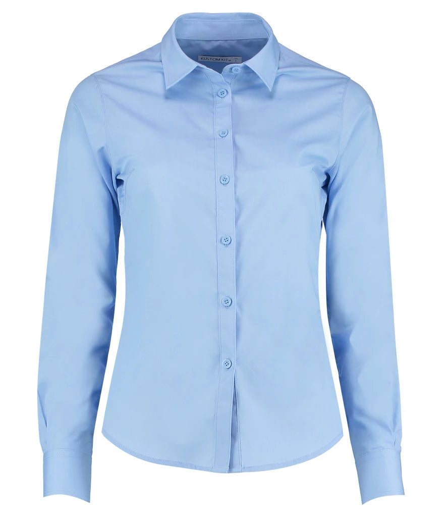 Kustom Kit Ladies Long Sleeve Tailored Poplin Shirt — Light Blue