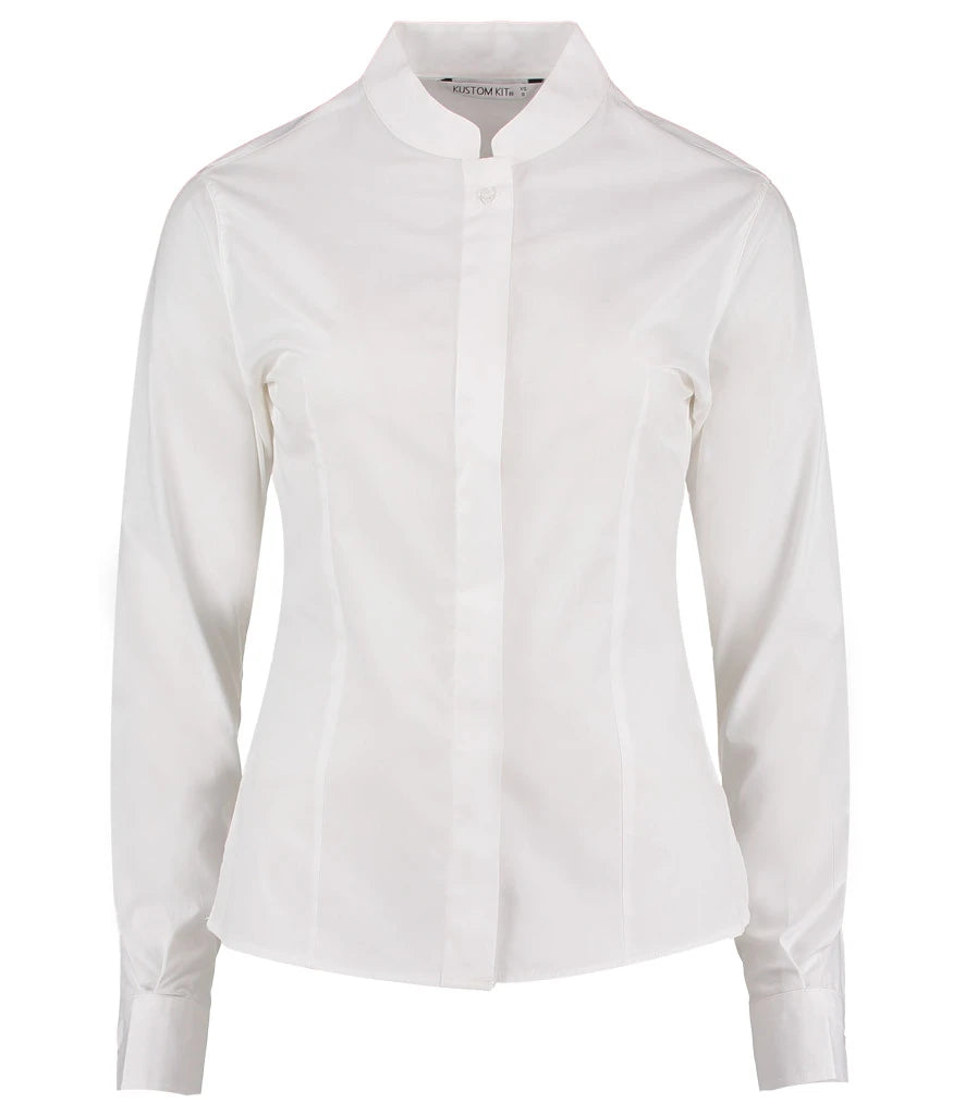 Kustom Kit Ladies Long Sleeve Tailored Mandarin Collar Shirt — White