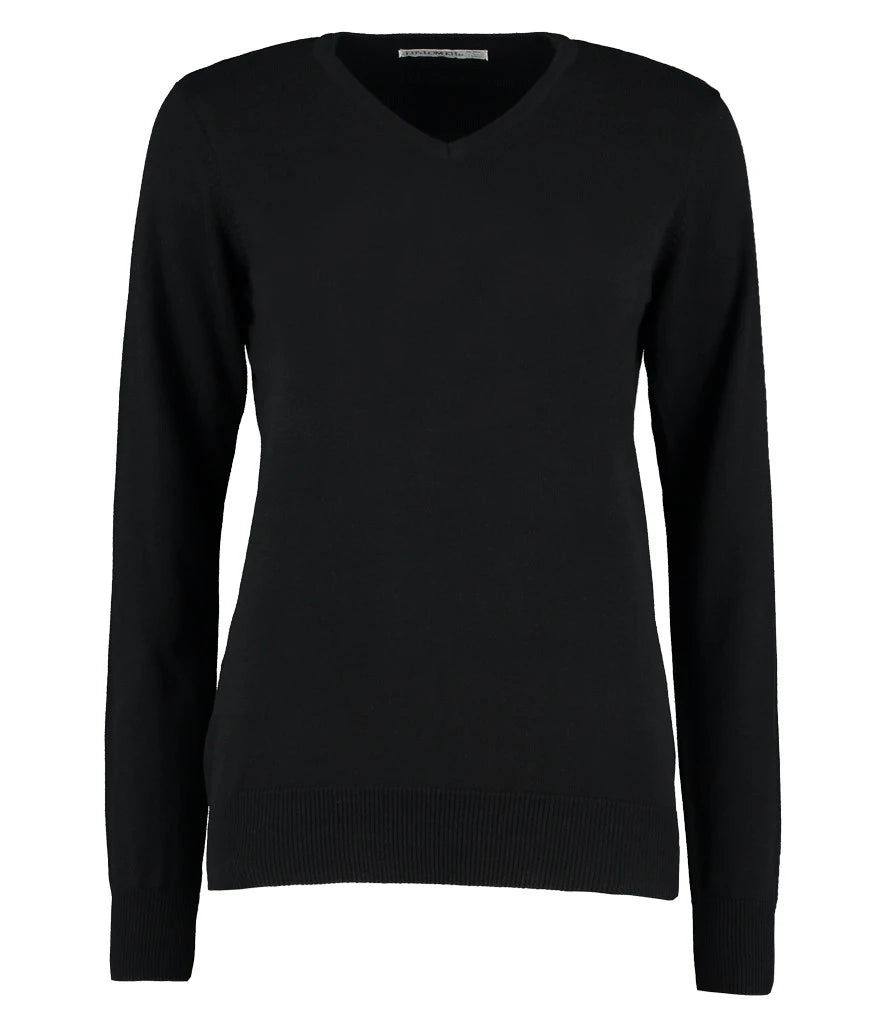 Kustom Kit Ladies Arundel Cotton Acrylic V Neck Sweater — Black