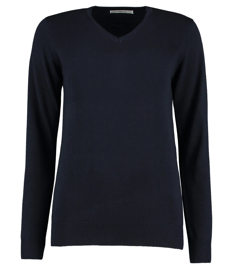 Kustom Kit Ladies Arundel Cotton Acrylic V Neck Sweater — Navy