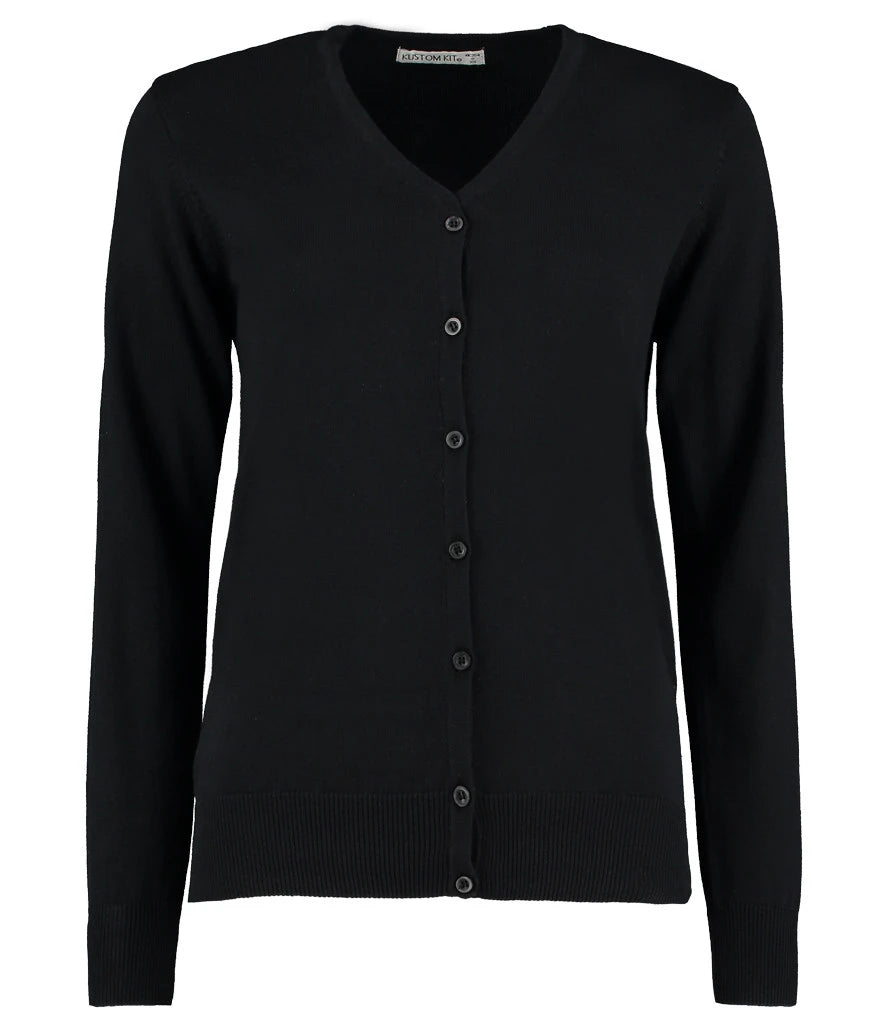 Kustom Kit Ladies Arundel Cotton Acrylic V Neck Cardigan — Black