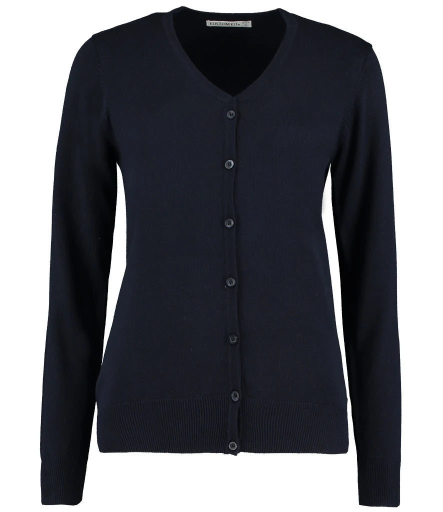 Kustom Kit Ladies Arundel Cotton Acrylic V Neck Cardigan — Navy
