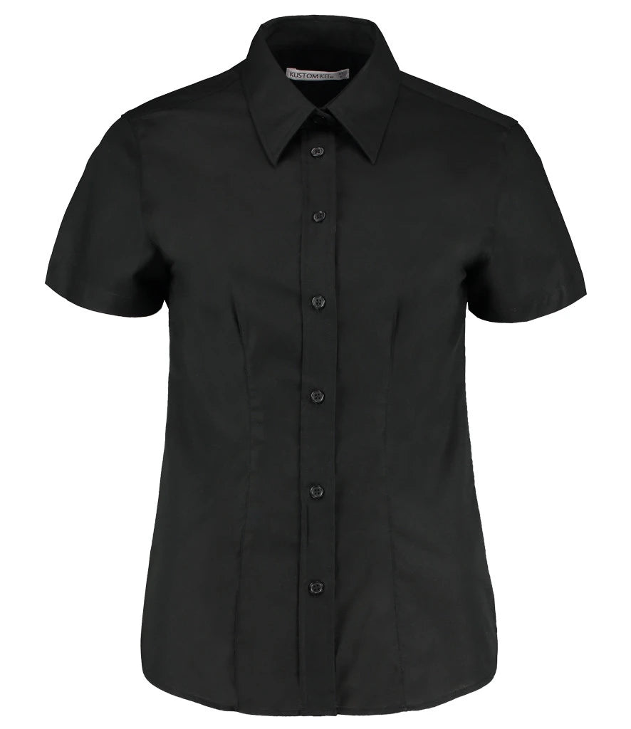Kustom Kit Ladies Short Sleeve Tailored Workwear Oxford Shirt — Black