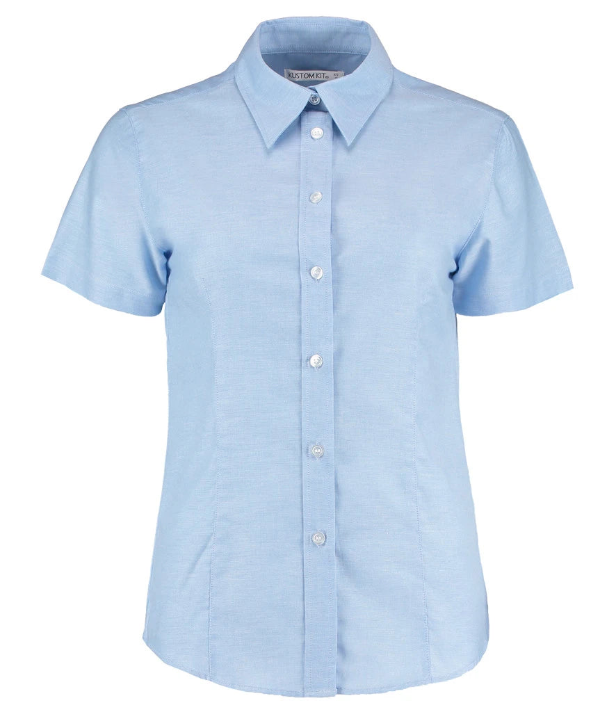 Kustom Kit Ladies Short Sleeve Tailored Workwear Oxford Shirt — Light Blue