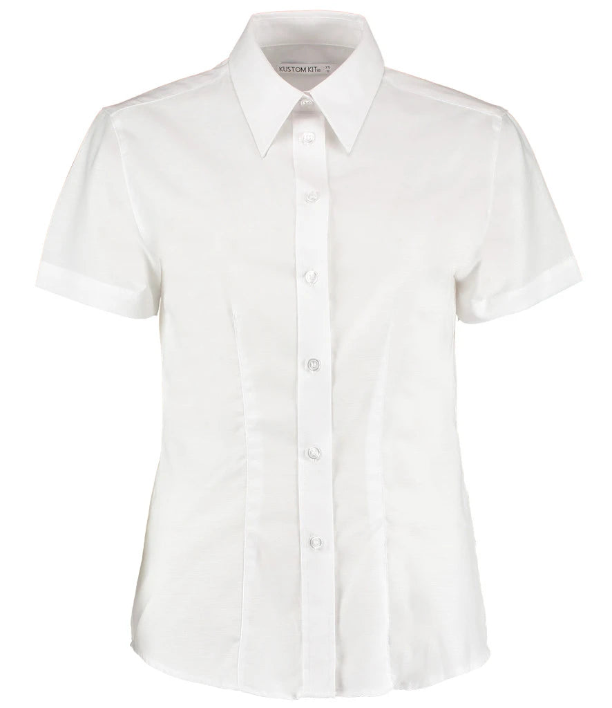 Kustom Kit Ladies Short Sleeve Tailored Workwear Oxford Shirt — White