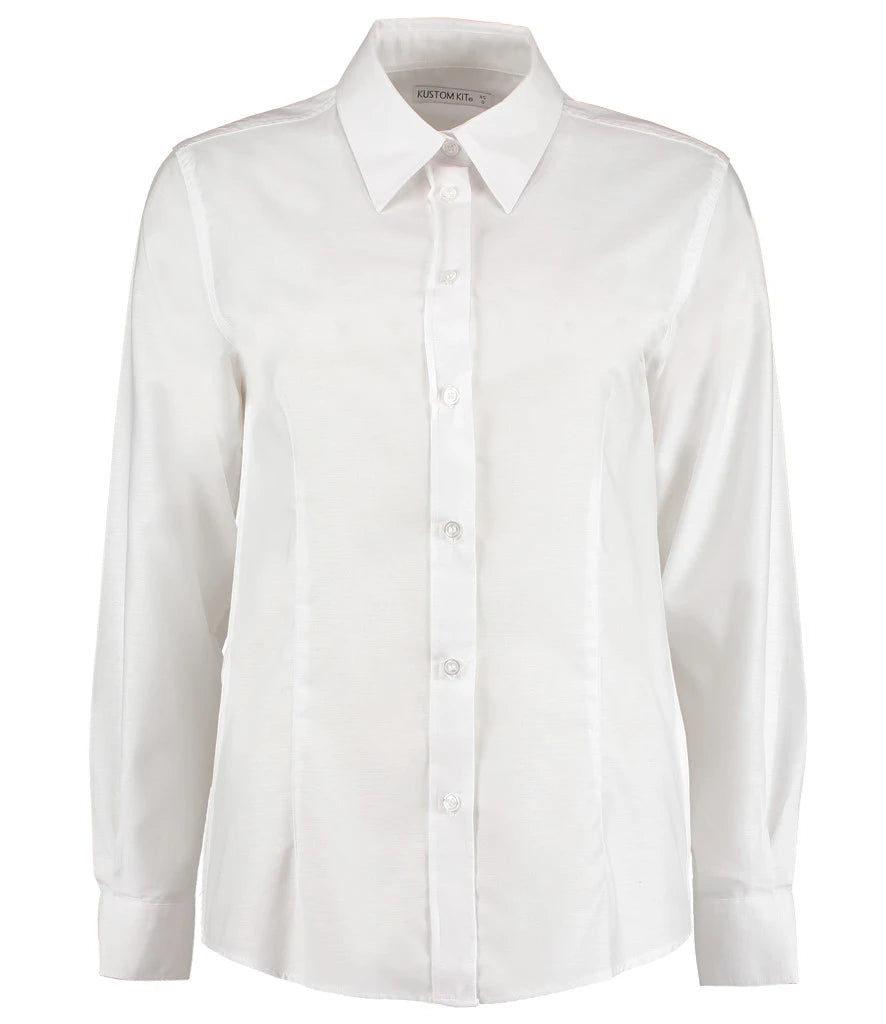 Kustom Kit Ladies Long Sleeve Tailored Workwear Oxford Shirt — White