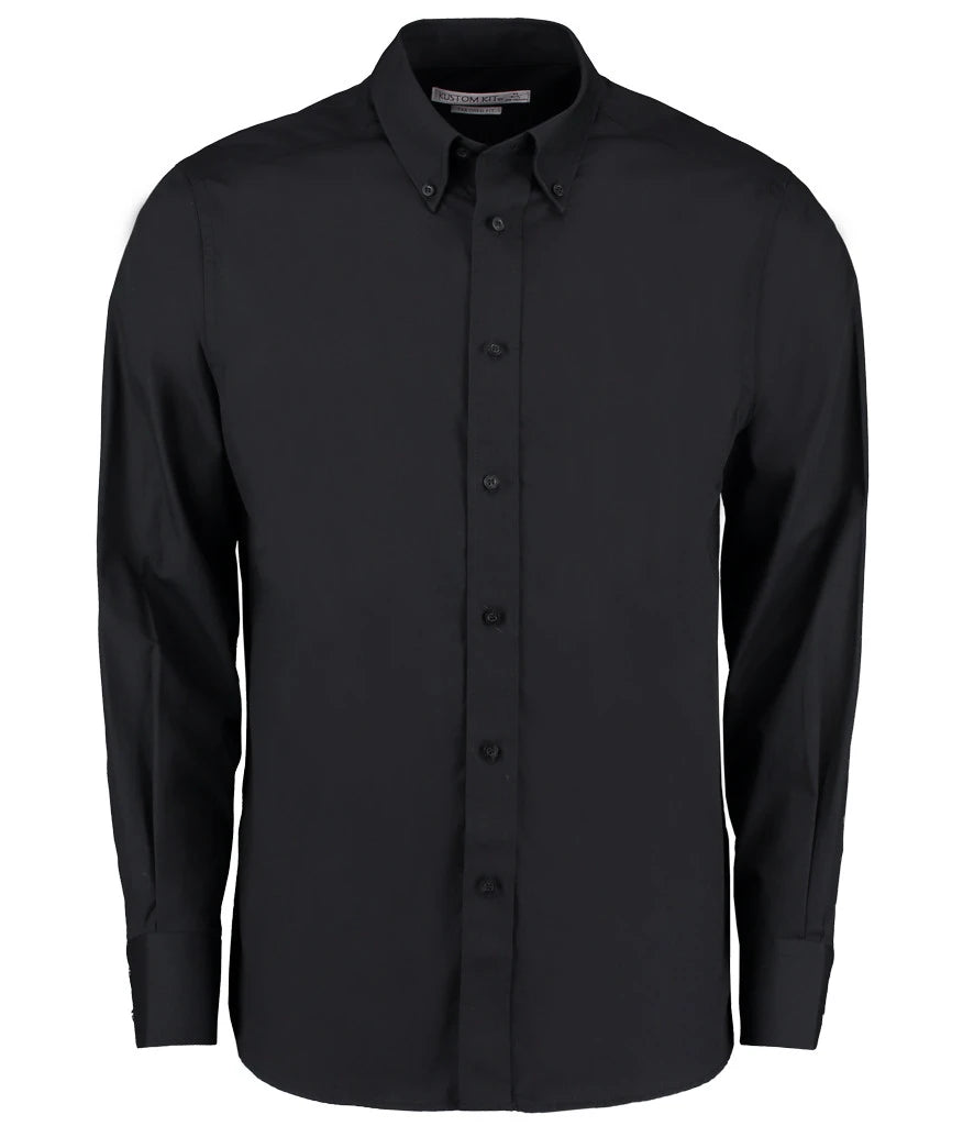 Kustom Kit Long Sleeve Tailored City Business Shirt — Black