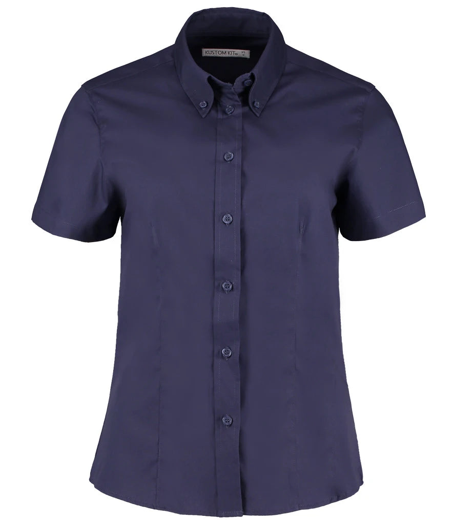 Kustom Kit Ladies Premium Short Sleeve Tailored Oxford Shirt — Midnight Navy