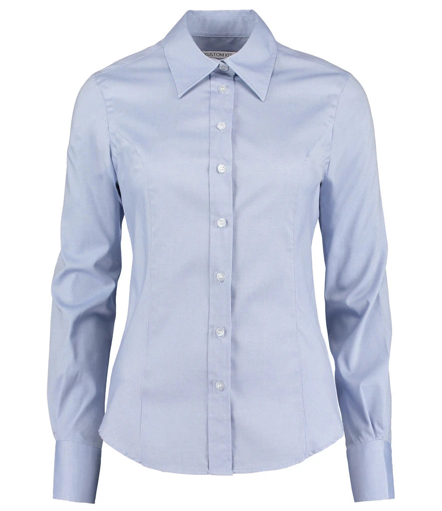Kustom Kit Ladies Premium Long Sleeve Tailored Oxford Shirt — Light Blue