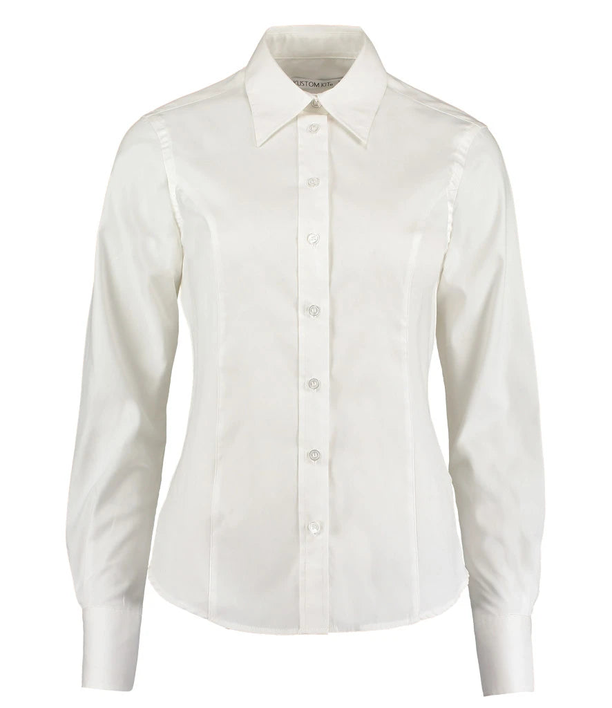 Kustom Kit Ladies Premium Long Sleeve Tailored Oxford Shirt — White